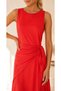 Women's Crew Neck Fabric Accessory Detailed Lined Sleeveless Midi Crinkle Summer Dress 26080 - 3