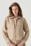 Embroidery Detailed Zippered Shirt Collar Beige Suit 1741 - 2