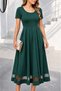 Women's Short Sleeve Round Neck Tulle Detailed Midi Janjan Crepe Dress