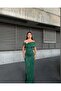 Emerald Green Stretchy Scuba Fabric Bow Stone Detailed Long Evening Dress583419 - 2