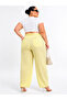 Plus Size Linen Elastic Waist Belted High Waist Loose Leg Women's Trousers with Pockets - 4