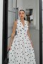 Ecru Nuru V-Neck Polka Dot Linen Dress - 4