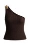 Premium - Tide Collection |   Brown One-Shoulder Women's Crop Blouse with Floral Accessories and Wrinkled Texture - 3