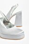 Emoyra Women's Silver Satin Platform Closed Toe Thick Heeled Shoes - 3