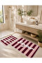 Burgundy Striped Bonjour Written Bath Mat with Dot Base and Velvet Top - 3