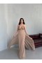 Beige Strappy Tulle Evening Dress with Stone Detail on the Bust - 4