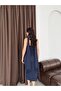 Navy Blue Strapless Sweetheart Neckline Floral Embroidered Midi Evening Dress with Scarf - 7