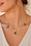 Gold Color Steel Necklace with Brown Stone Crab and Leaf Figures - 2
