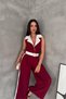 Women's Burgundy Double Color Belt Stripe Detailed Full Length Sleeveless Jumpsuit Nbk087