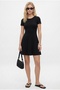 Women's Aretha 100% Cotton Short Sleeve Bell Cut Knitted Black Short Dress - 2
