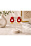 Red Hoop Earrings with Gold Flake Detailed Design Women's Earrings - 2
