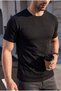 Men's Regular T-Shirt Crew Neck Knitted Knitwear Textured Black - 3