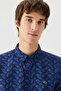Mens Regular Fit Navy Shirt Standard Cut Buttoned Men's Linen Shirt Navy Blue - 3