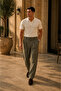 Men's Khaki Baggy Fit Pleated Fabric Trousers - 4