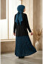 Sandy Fabric Blouse Skirt Double Hijab Set 5582-01 Black Petrol - 5