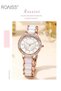 Women's Quartz Watch with Ceramic Strap Round Flower Shaped Dial Rhinestone Decoration Waterproof Stylish Analog Wristwatch Gift for Ladies - 3