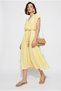 Women's Yellow Double-Breasted Collar, Elastic Waist Belt, Detailed Lined Linen Dress 0430 60286314 - 4