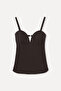 Women's Brown V-Neck Sleeveless Blouse