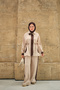 Women's Contrast Color Garnished Suit Cream