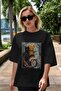 For the Love of Cats 52 Front Cat Printed Black Oversize T-Shirt 100% Cotton Unisex Cat Lover Premium Design - 5