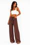 Women's Fabric Embossed Detailed Loose-Fitting Trousers with Wide Legs and Lace-Up Front, Stylish Twist Detail - 2