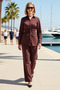 Women's Plus Size Shirt and Pants Set Fitted Cut Long Sleeve 100% Cotton Drawstring Detail Casual Comfortable