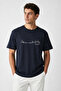 Men's Linear Istanbul Silhouette Printed Round Neck Navy Blue Casual Cotton T-Shirt - 2