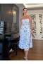 Blue Strapless Dress with Pockets - 4