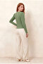 Women's Green Corded Camisole Regular Fit V-Neck Long Sleeve Buttoned Crop Blouse Kyara - 3