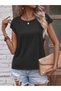 Women's Short Sleeve Open Back Viscose Blouse with Pearl Detail - 4