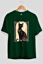 For the Sake of Cat 86 Front Cat Printed Green Oversize T-Shirt 100% Cotton Unisex Cat Lover Premium Design