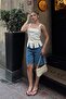 Beige Gesi Waist Cut-Out Thick Strap Back Zipper Women's Crop Blouse - 2