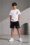 Summer Belıeve in Yourself Printed Boys' Black Shorts and White T-Shirt Set