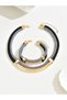 Black and White Thick Double Line Metal Necklace and Bracelet Set - 3