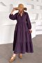 Batwing Sleeve Detailed Muslin Casual Dress Mürdüm 9330-E - 4