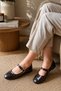 Women's Buckle-Strapped Shiny Leather Metal Stone Detailed Stylish Daily Ballerina Shoes
