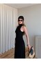 Black Long Halter Neck Draped Dress - 8522 - 5