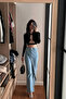 Women's Wide Leg Ice Blue Skirted Jeans - 3