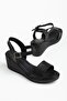 Women's Wedge Heeled Sandals Black Thick Strapped with Safety Toe Cap - 3