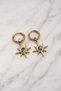 Gold Color Blue Stone Polar Star Steel Hoop Earrings - 3
