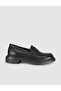 Black Genuine Leather Thick Sole Women's Loafer Shoes