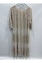 Beige Italian Lace Short-Sleeved Long Silk Dress with Lining, Sizes 40-46 - 4