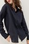 Navy Blue 100% Linen Women's Shirt - 5