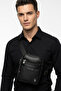 Black Men's Crossbody Shoulder Bag 2in1 Backpack Zippered Casual Leather Bag