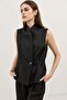 Black Linen Blend Double-Breasted Women's Vest - 3