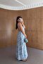 Halter Neck Backless Maxi Length Woven Blue Dress - 3