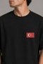 Turkish Flag Embroidered Black Regular Fit Unisex T-Shirt 30/1 Normal Fabric Moon Star National Team World Cup - 3
