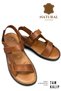 Genuine Real Leather Velcro Men's Sandals Brown - 5