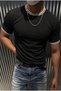 Santa Striped Scuba Collar and Ribbed Sleeves Sporty Stylish Men's T-Shirt
