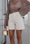 Beige High Waist Denim Shorts - 6